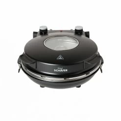 Schäfer Pizzamaker 32cm Mit Zubehör Express Pizzaofen 1200W Keramiksteinplatte 360-400ºC (schwarz)