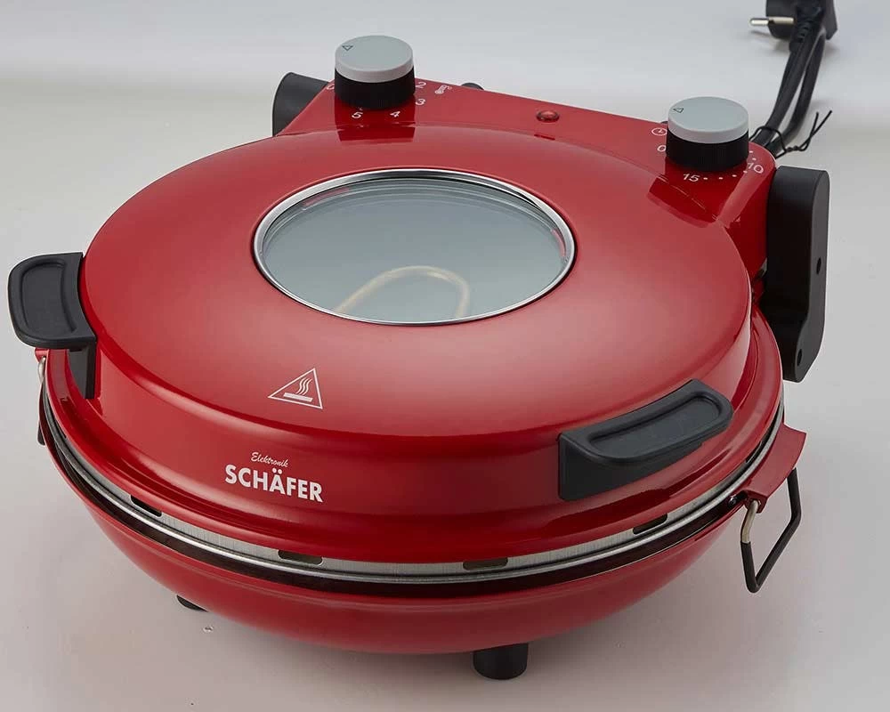 Schäfer Pizzamaker 32cm Mit Zubehör Express Pizzaofen 1200W Keramiksteinplatte 360-400ºC (rot) – Bild 5